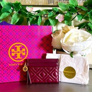 ⚜️Burgundy Tory Burch Kira Chevron Quilted  Leather Card Case ⚜️